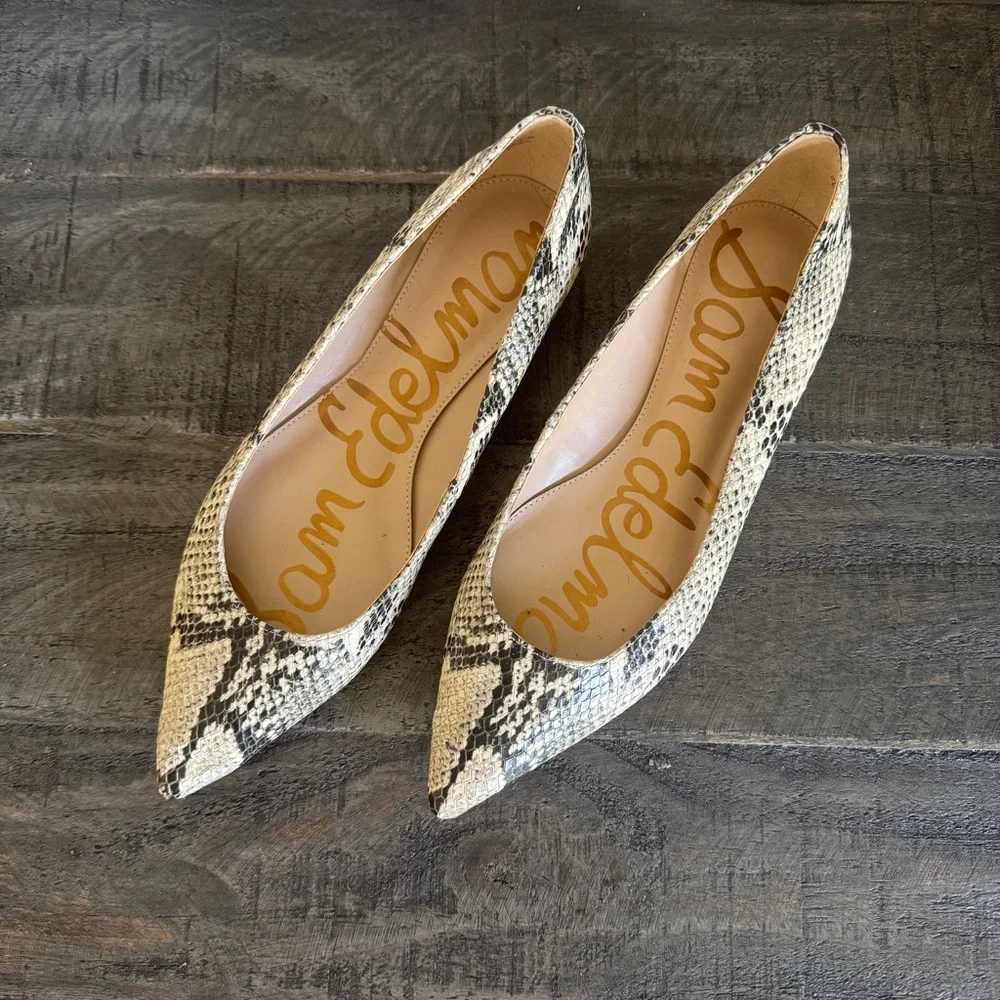 Sam Edelman Sally Snakeskin Flats - Women’s Size 7.5 - Tan Beige Snake print - Picture 3 of 7